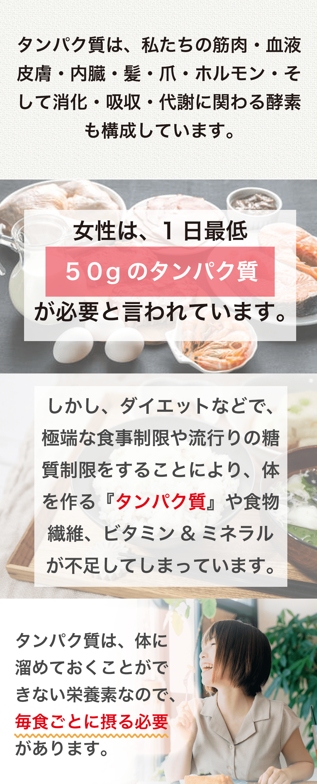 タンパク質の重要性・女性のタンパク質不足