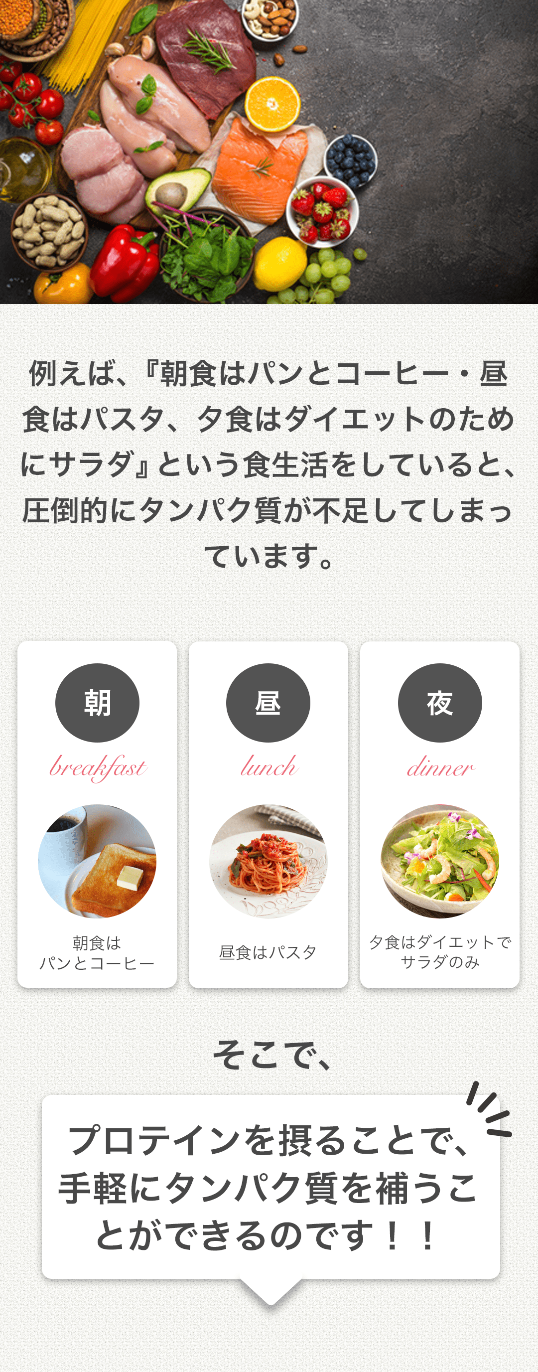 タンパク質不足に陥る食事